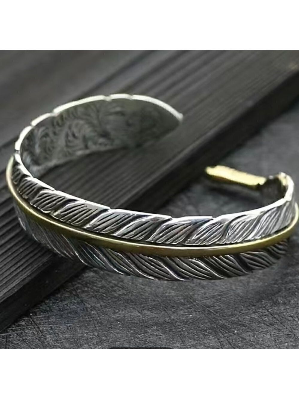 Feather and Arrow Cuff Bracelet (#1105 with gold accents)